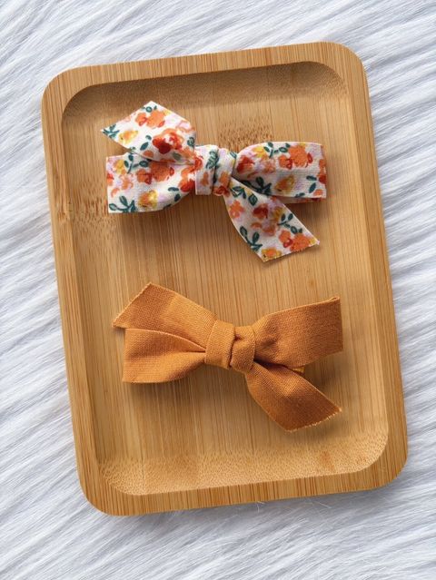 handmade ribbon duck clip - tangerine (2 in 1 set)