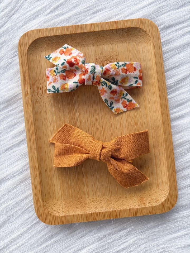 handmade ribbon duck clip - tangerine (2 in 1 set)