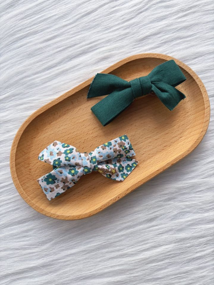 handmade ribbon duck clip - forest green (2 in 1 set)