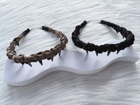 ruffle satin headband with crystal beads