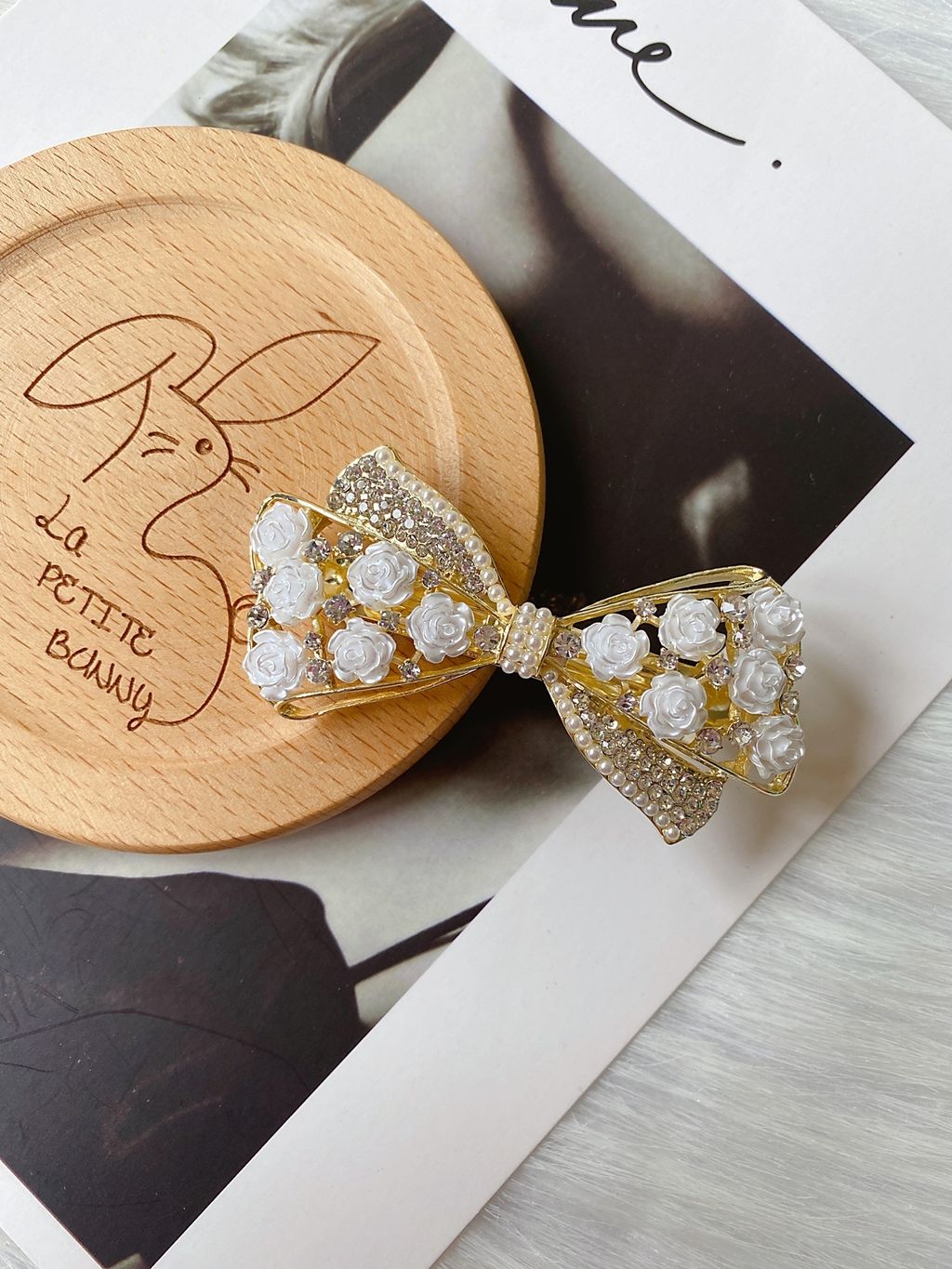vintage rose ribbon spring clip (6cm)