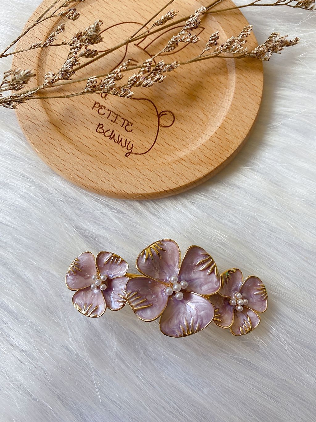 premium oil drop pastel purple flower spring clip (5cm)