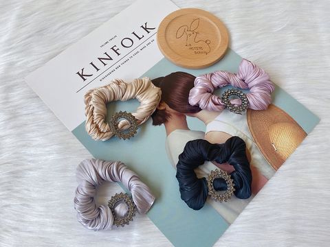 premium satin scrunchy with crystal