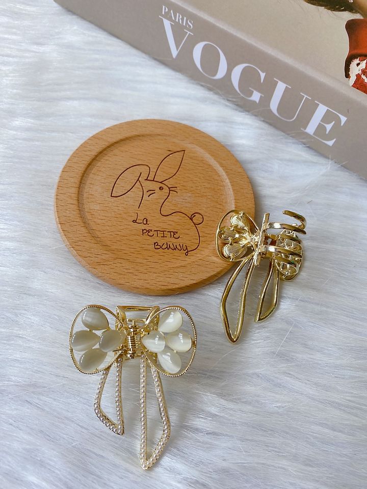 premium cat eye stone ribbon claw clip (2cm)