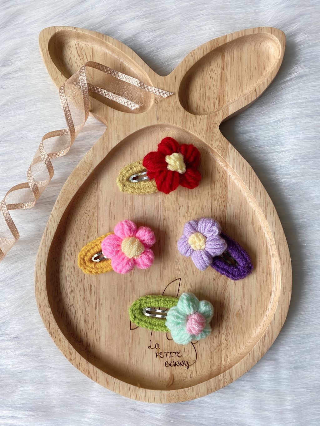 colourful flower theme wool bb clip (4 in 1 set)