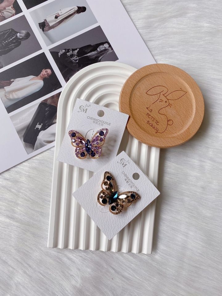 premium 14K gold plated crystal butterfly hair tie