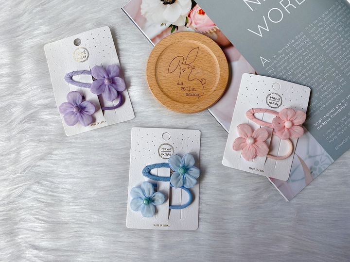 organza flower set (1pcs hair tie & 1pcs bb clip)