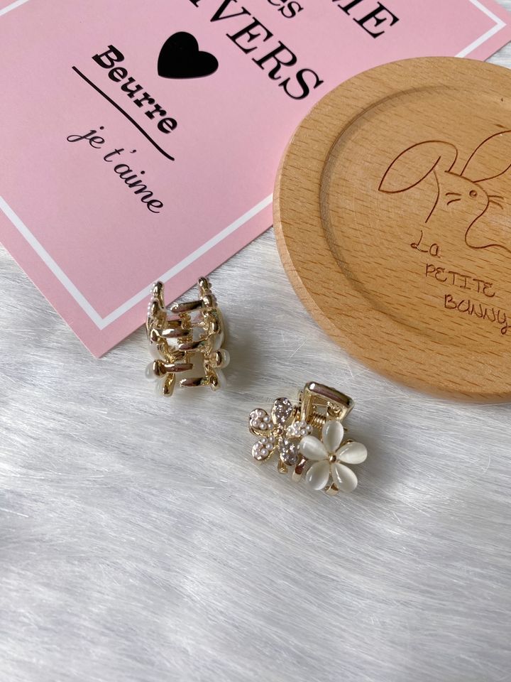 cat eye stone mix crystal flower claw clip (2cm)