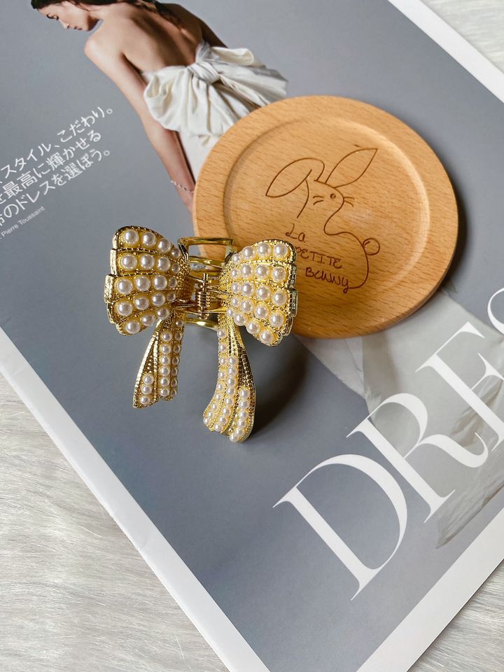minimalist pearl ribbon claw clip (3cm)(big opening)