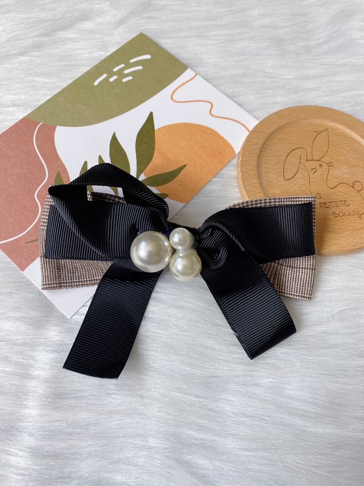 check print spring clip with pearl (10cm)