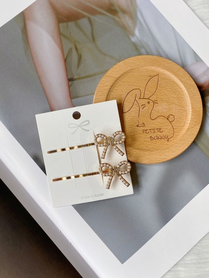 minimalist pearl ribbon side clip (1pair)