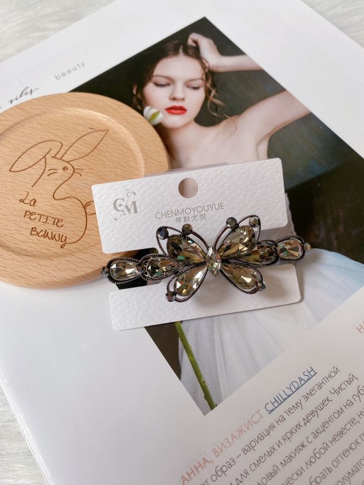premium K9 crystal butterfly spring clip (6cm)