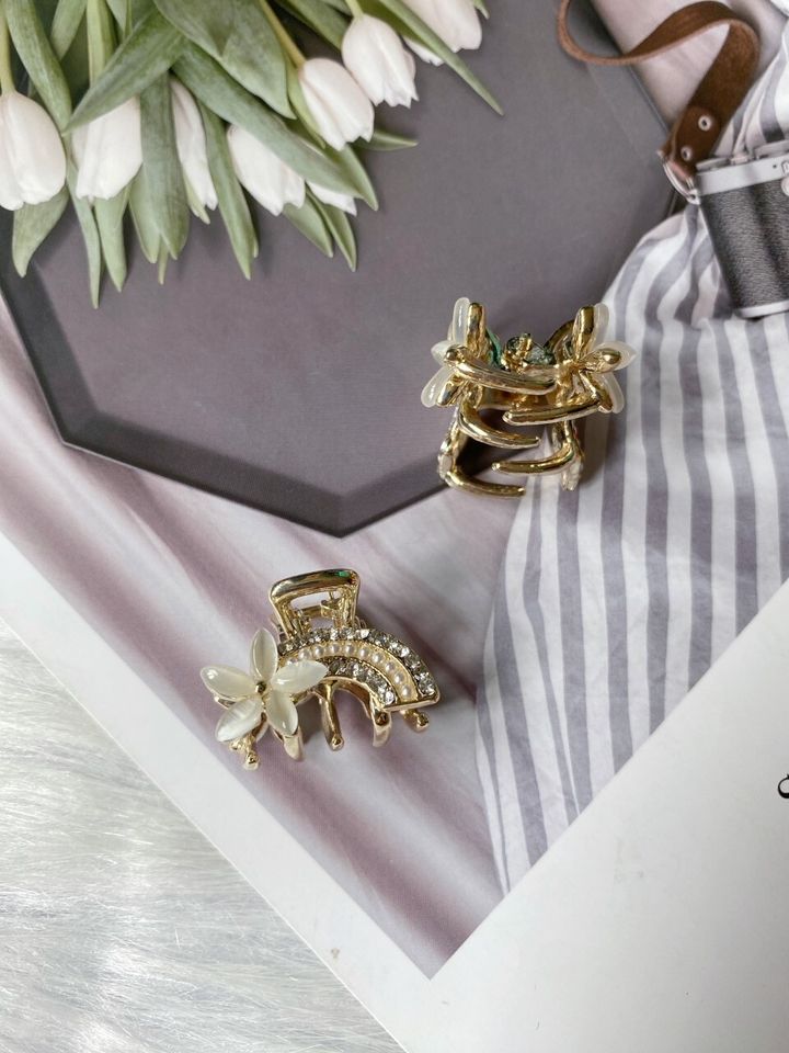 cat eye stone flower mix crystal claw clip (2.5cm)