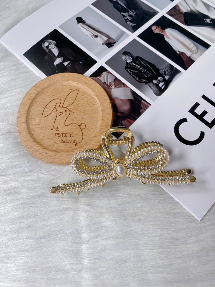 pearl mix crystal ribbon claw clip (12cm)