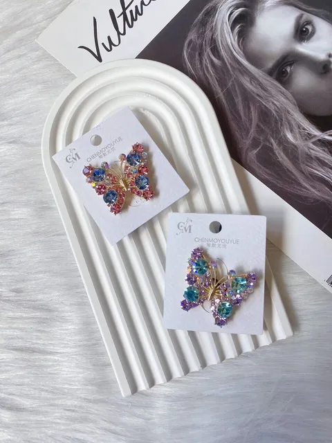 premium 14K gold plated K9 crystal butterfly hair tie