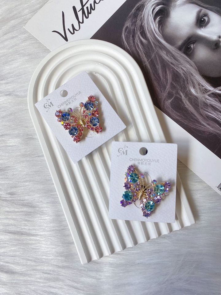 premium 14K gold plated K9 crystal butterfly hair tie