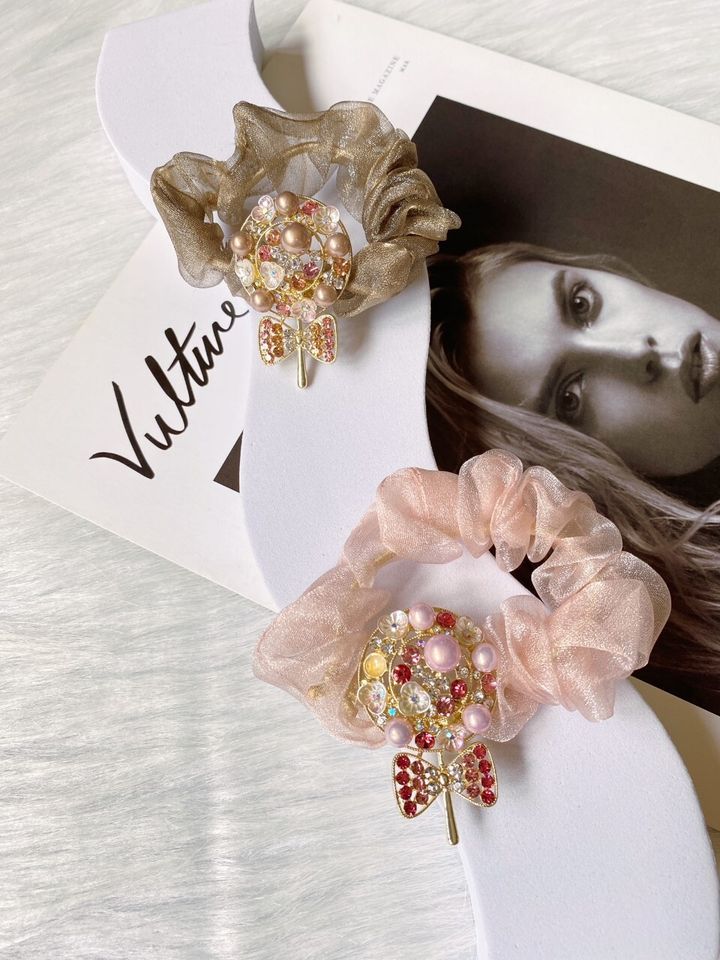 premium 14K gold plated lollipop theme mesh scrunchy