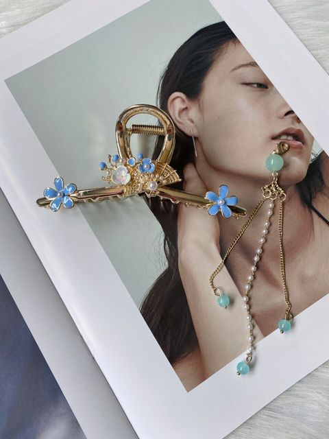 oil drop flower claw clip with detachable dangling chain (11cm)