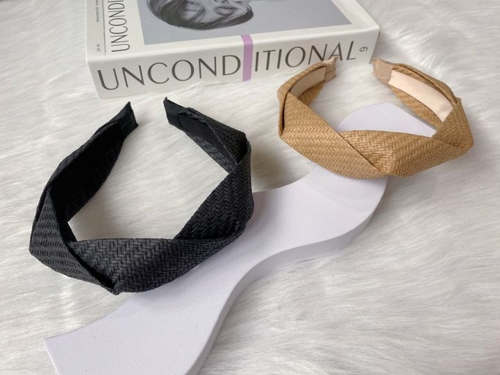 korean style straw weave headband