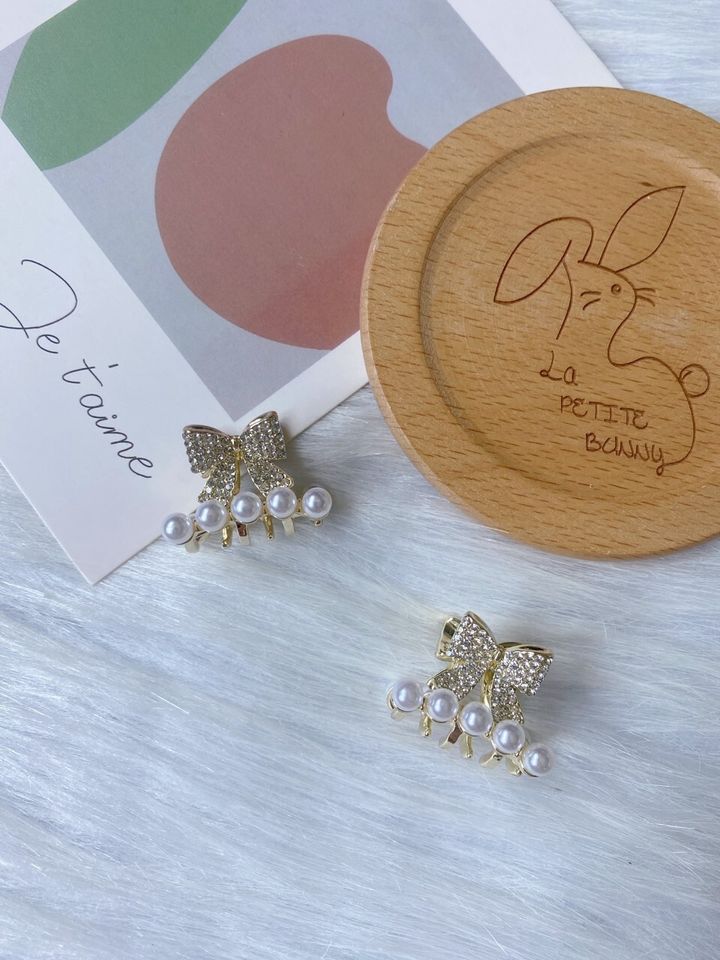 crystal ribbon mix pearl claw clip (2.5cm)
