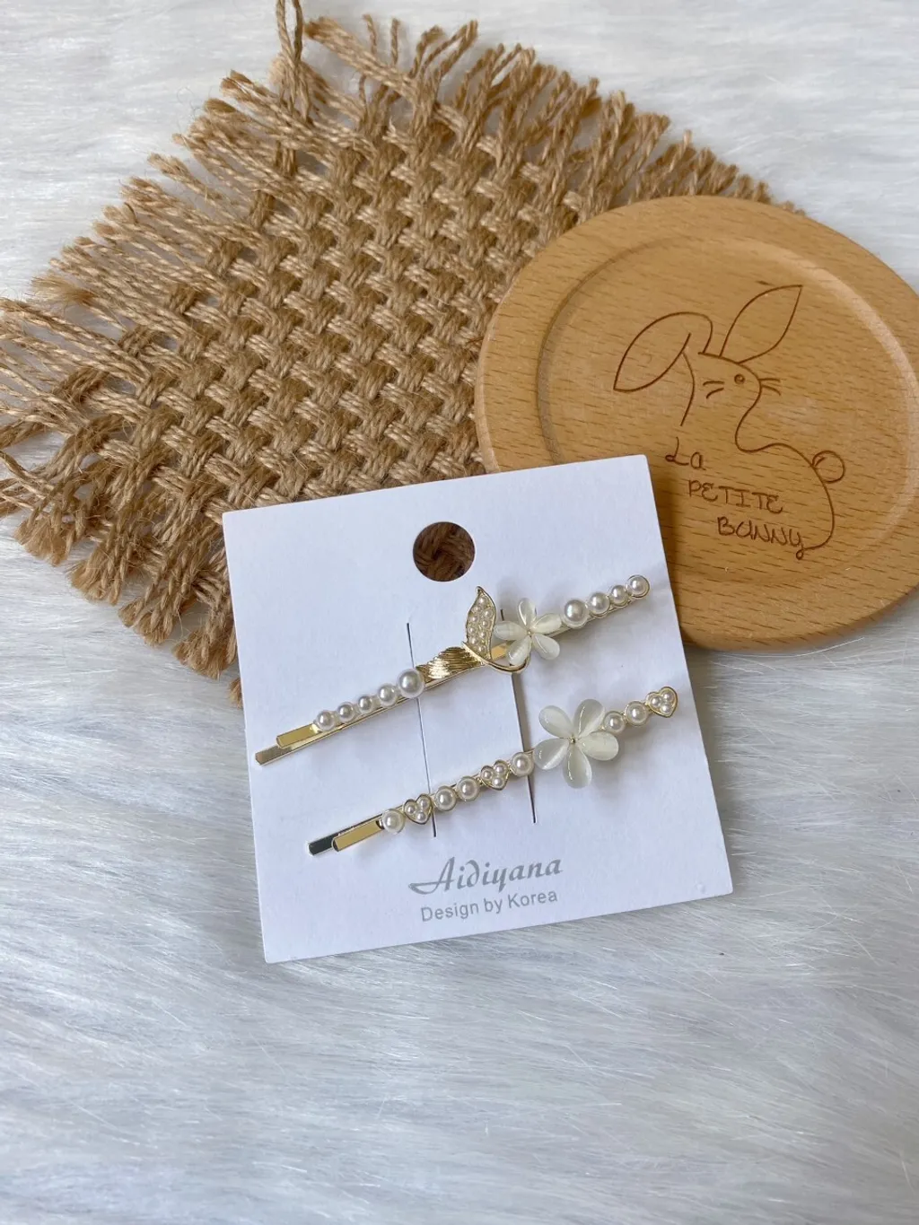cat eye stone mix pearl side clip (2 in 1 set)