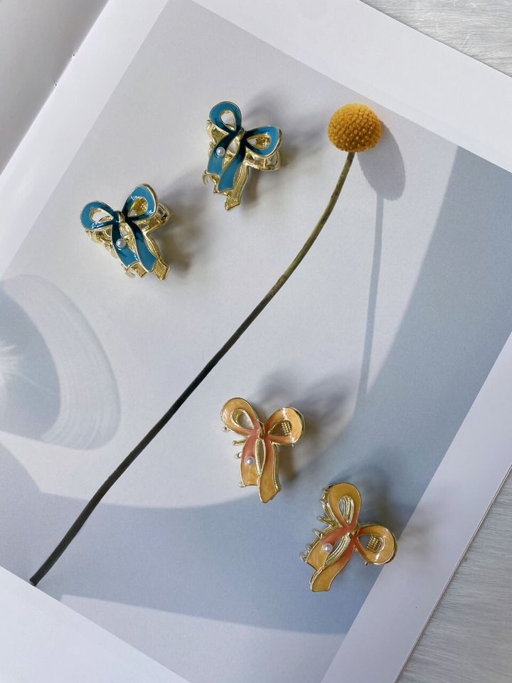 oil drop flowy ribbon claw clip (2cm) (1pair)
