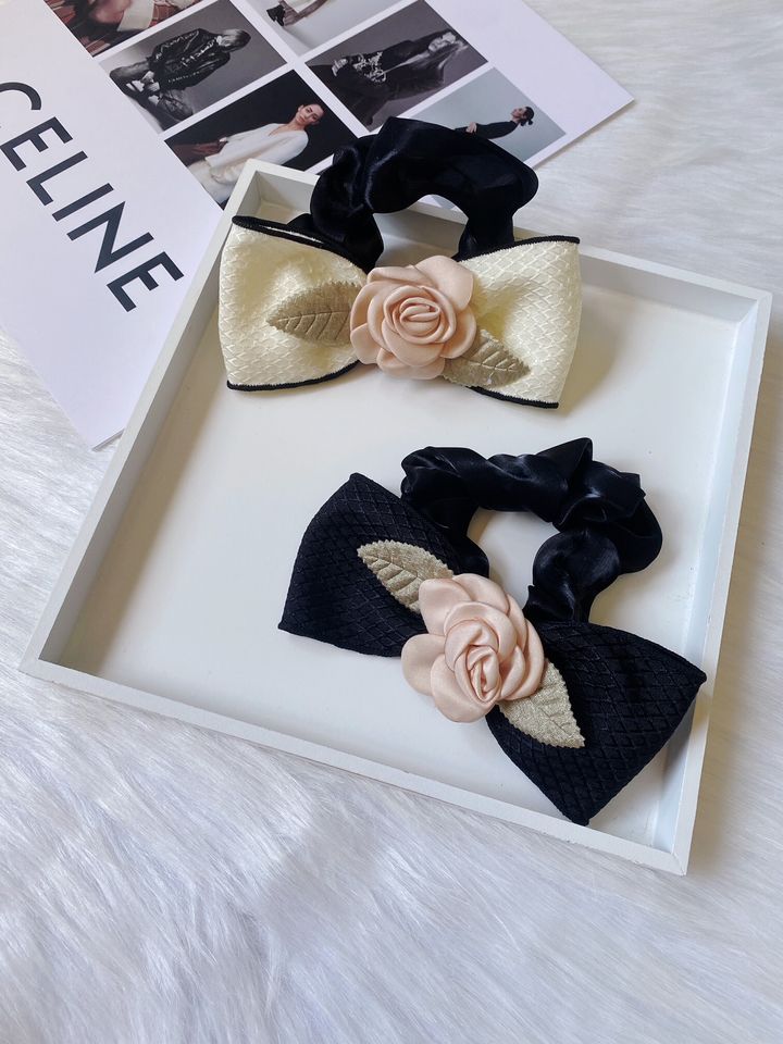 handmade flower shimmer scrunchy