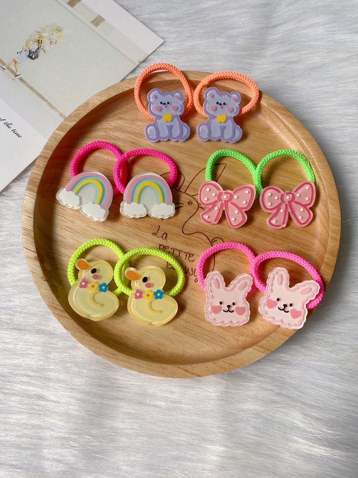 cute ornaments neon colour hair tie (bundle set of 5pairs)