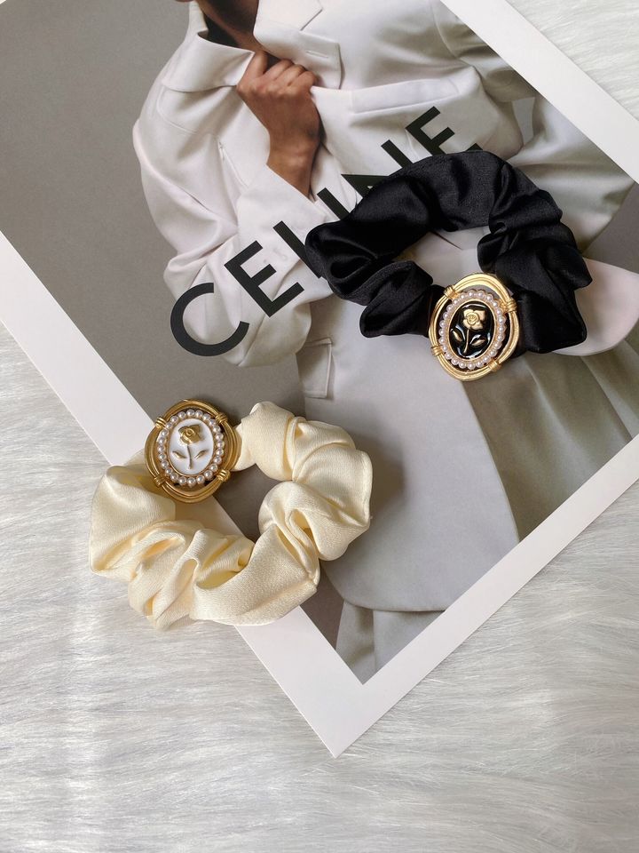 vintage rose satin scrunchy