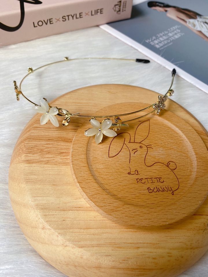 cat eye stone mix crystal flower headband