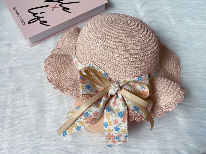 sweet floral print ribbon straw hat