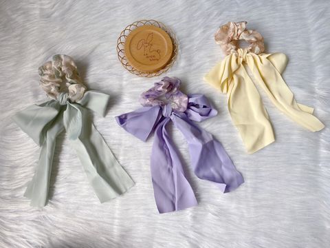 organza scrunchy with flowy ribbon