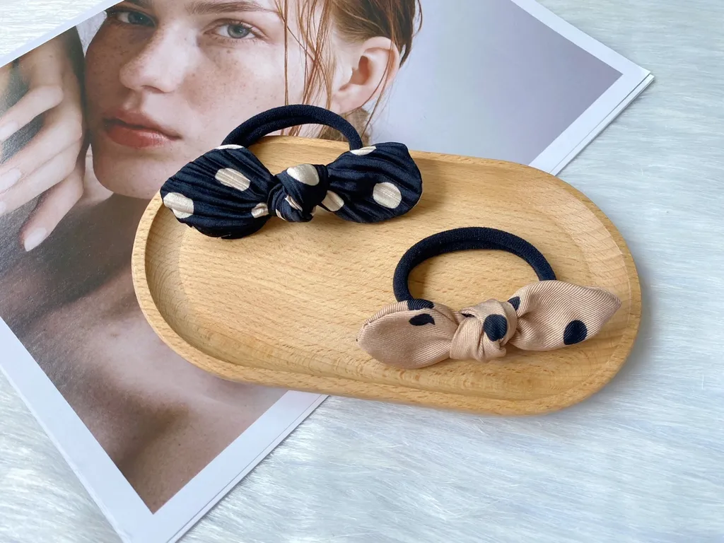 wired polka dot ribbon hair tie