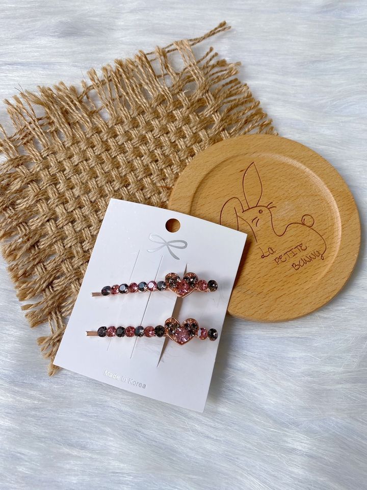 crystal heart side clip (1pair)