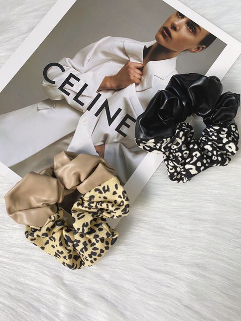 PU leather leopard print scrunchy