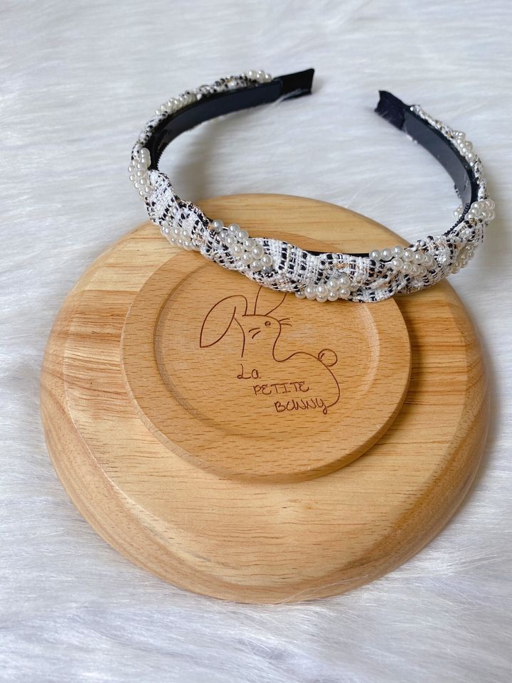 premium tweed pearl headband