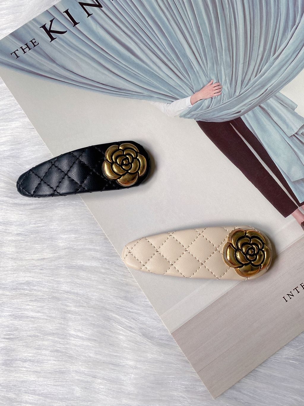 PU leather with camellia flower bb clip