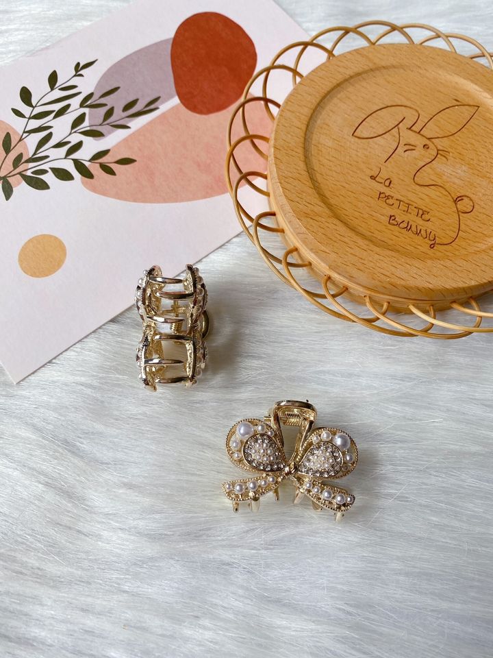 pearl mix crystal ribbon claw clip (2.5cm)
