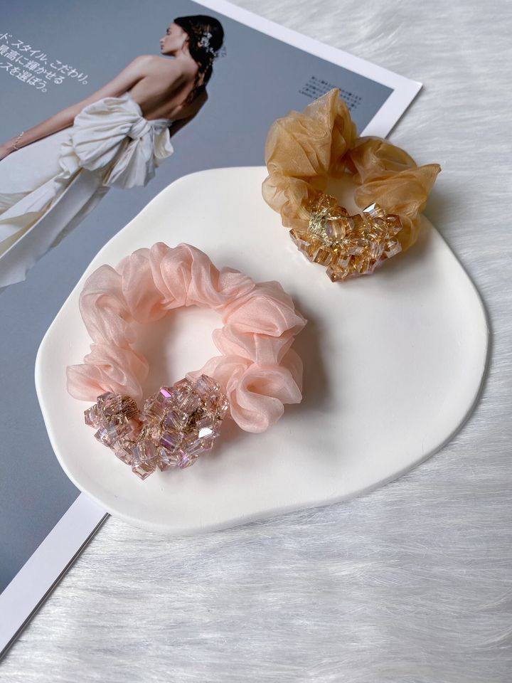 handmade crystal mesh scrunchy