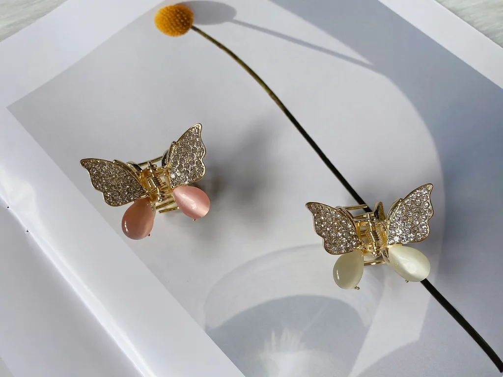 cat eye stone mix crystal butterfly claw clip (2.5cm)