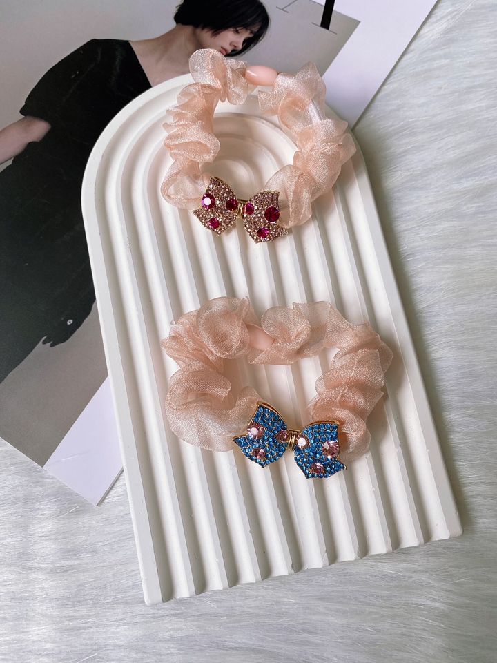 14K gold plated K9 crystal ribbon mesh scrunchy
