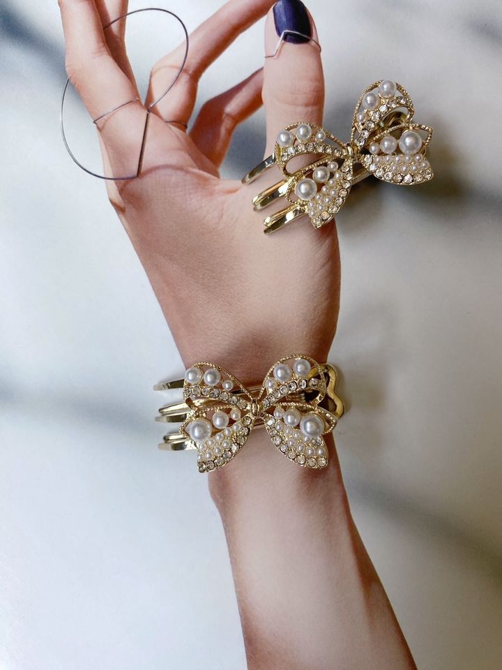 pearl mix crystal ribbon clip
