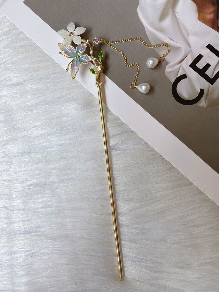 oil drop butterfly hair bun stick