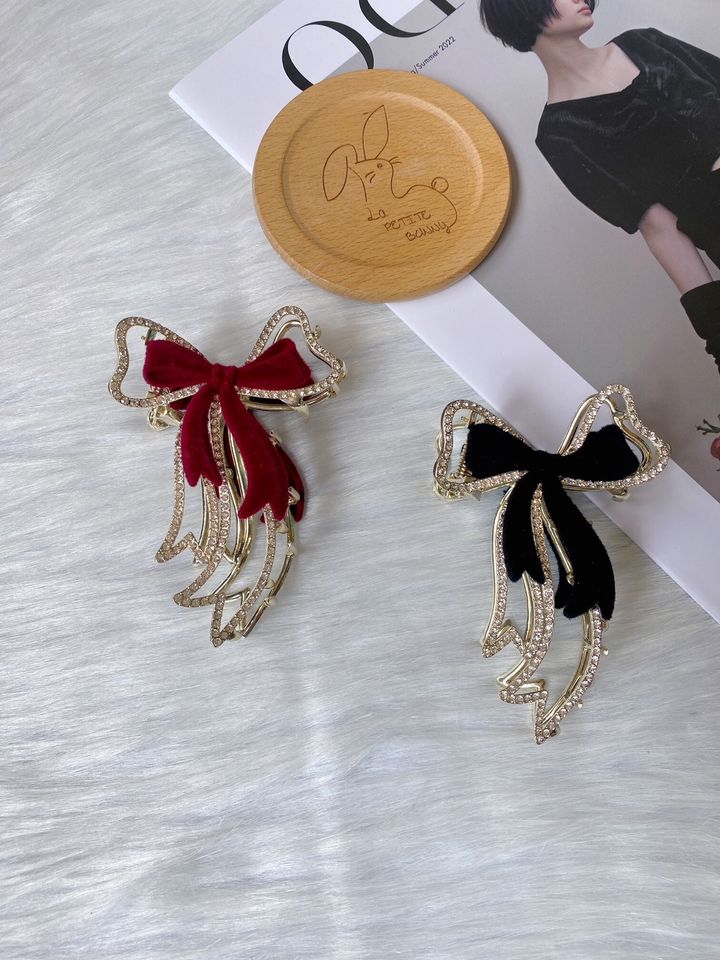 velvet ribbon mix crystal claw clip (7cm)