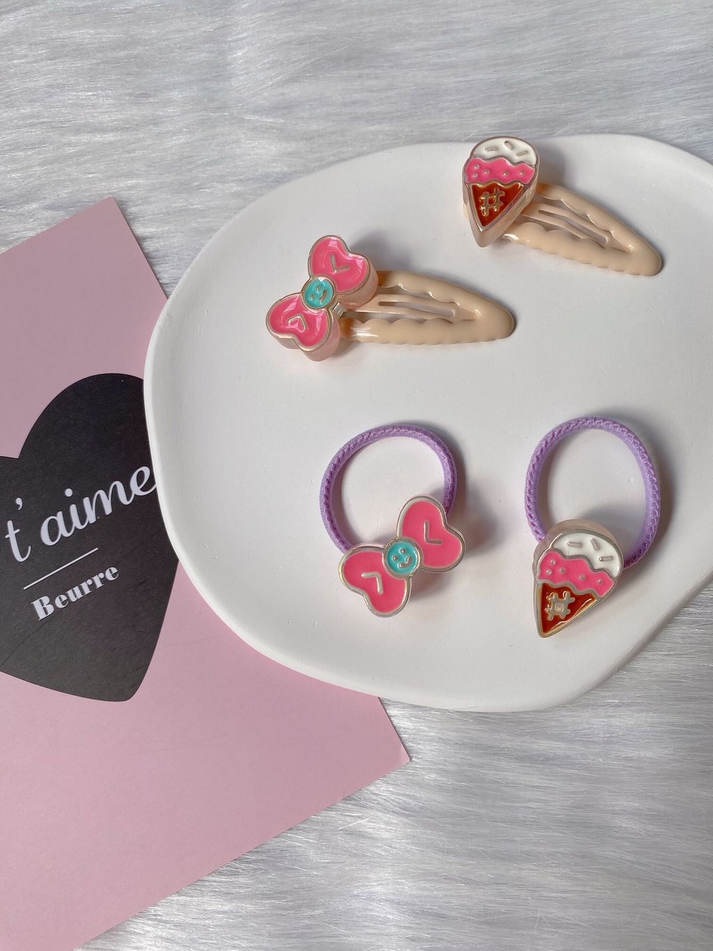 ribbon mix set (2pcs hair tie & 2pcs hair clip)
