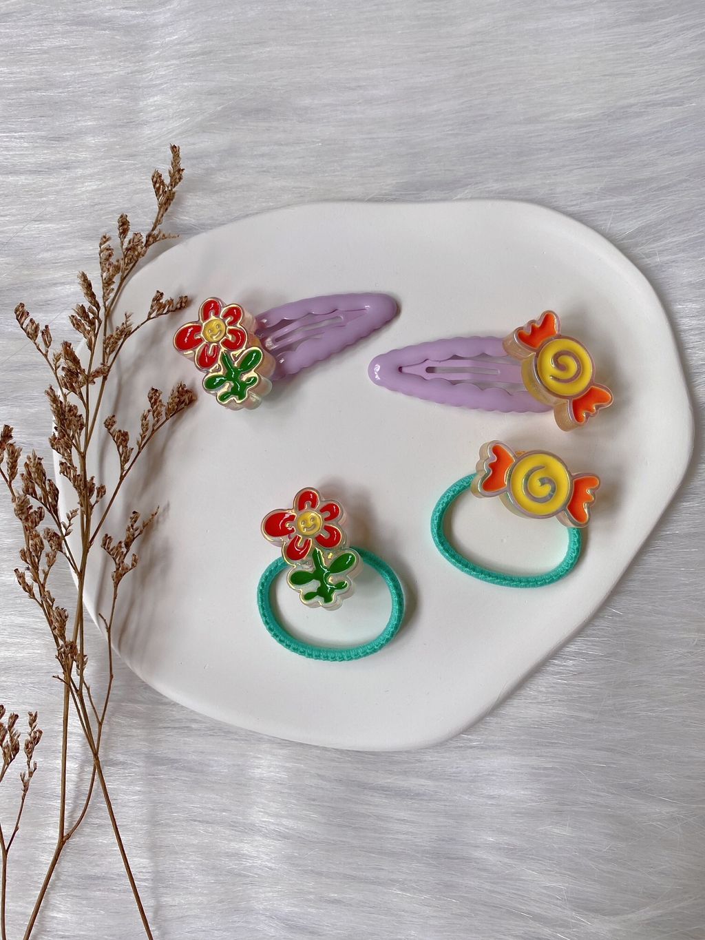 flower mix set (2pcs hair tie & 2pcs hair clip)