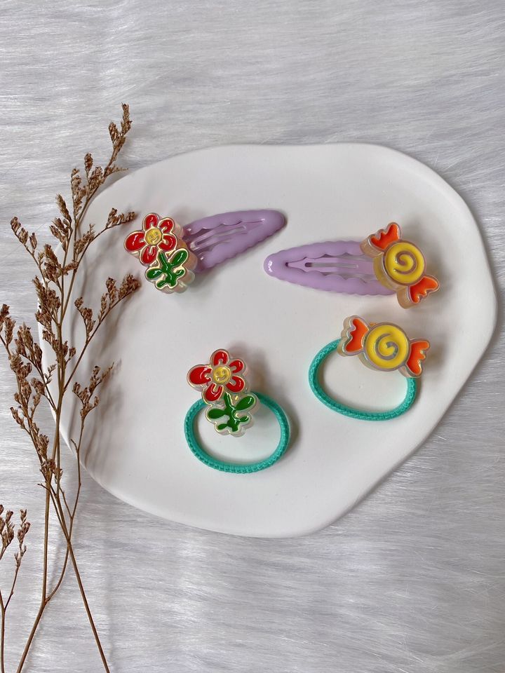 flower mix set (2pcs hair tie & 2pcs hair clip)