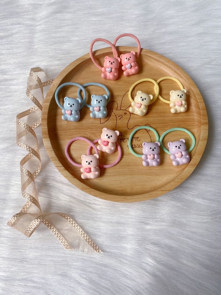 cute teddy bear hair tie (bundle set of 5pairs)
