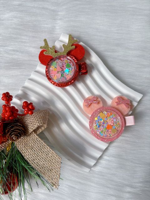 mickey theme christmas duck clip with moving glitter