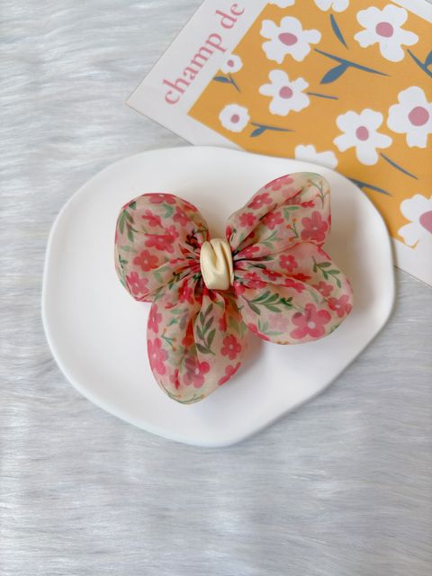 organza floral print ribbon duck clip